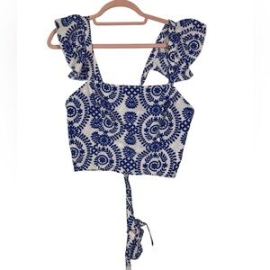 Shein Blue & White Floral Crop Top – Size‎ Large
